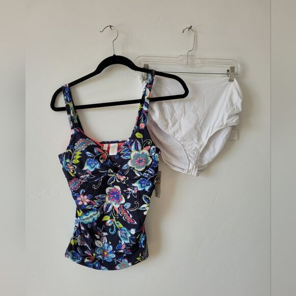 NEW Anne Cole Swimwear Set Tankini Floral White 36B 34D Large Pool Beach Resort - Picture 7 of 15